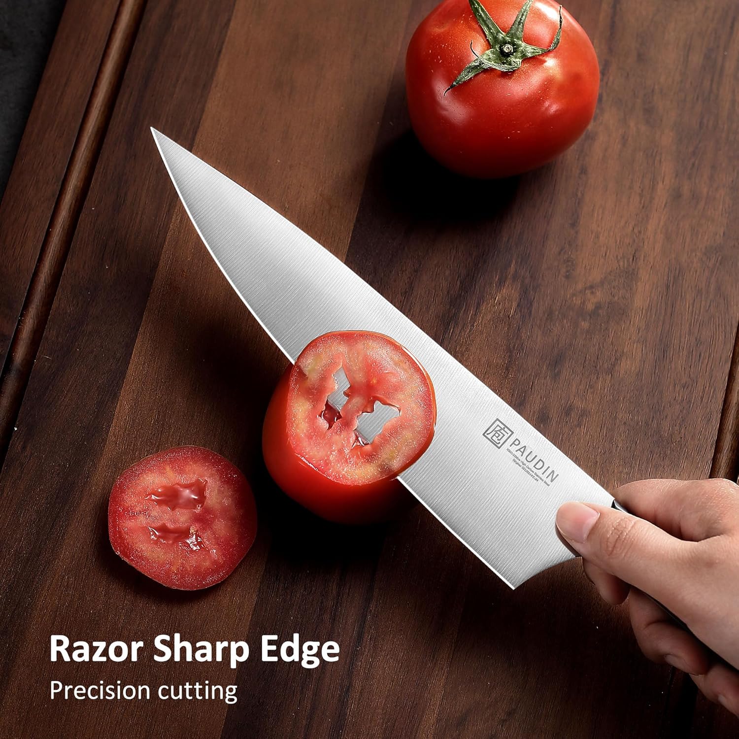 PAUDIN Chef Knife, 8 Inch Kitchen Knife, Ultra Sharp Knife - High Carbon Stainless Steel, Professional Chefs Knife, Ergonomic Handle with Three Rivets, Kitchen Gadgets with Premium Gift Box