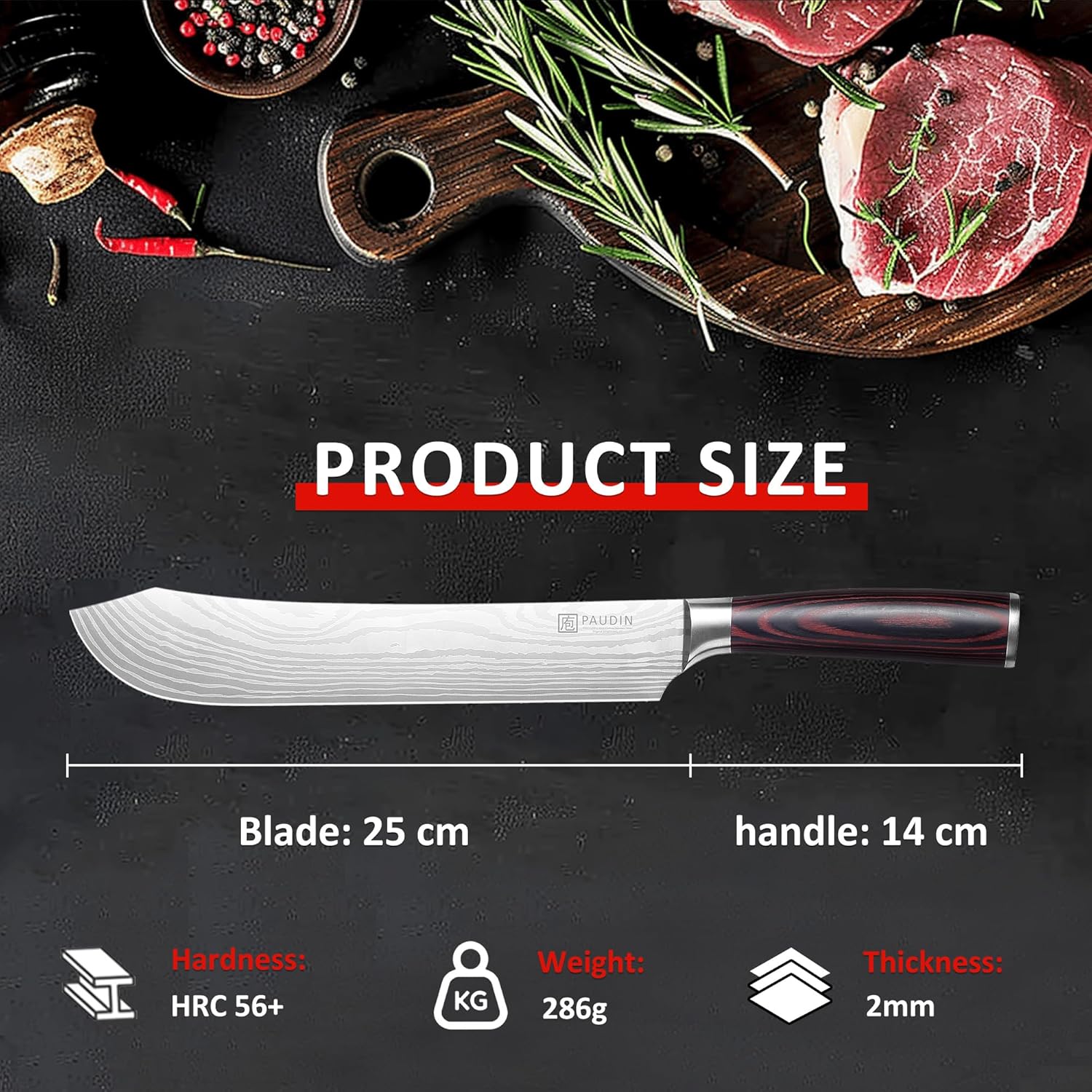 PAUDIN 10″ Bullnose Brisket Knife – Forged German Steel, Ultra Sharp Butcher Knife for BBQ & Meat Slicing - Urbanedges