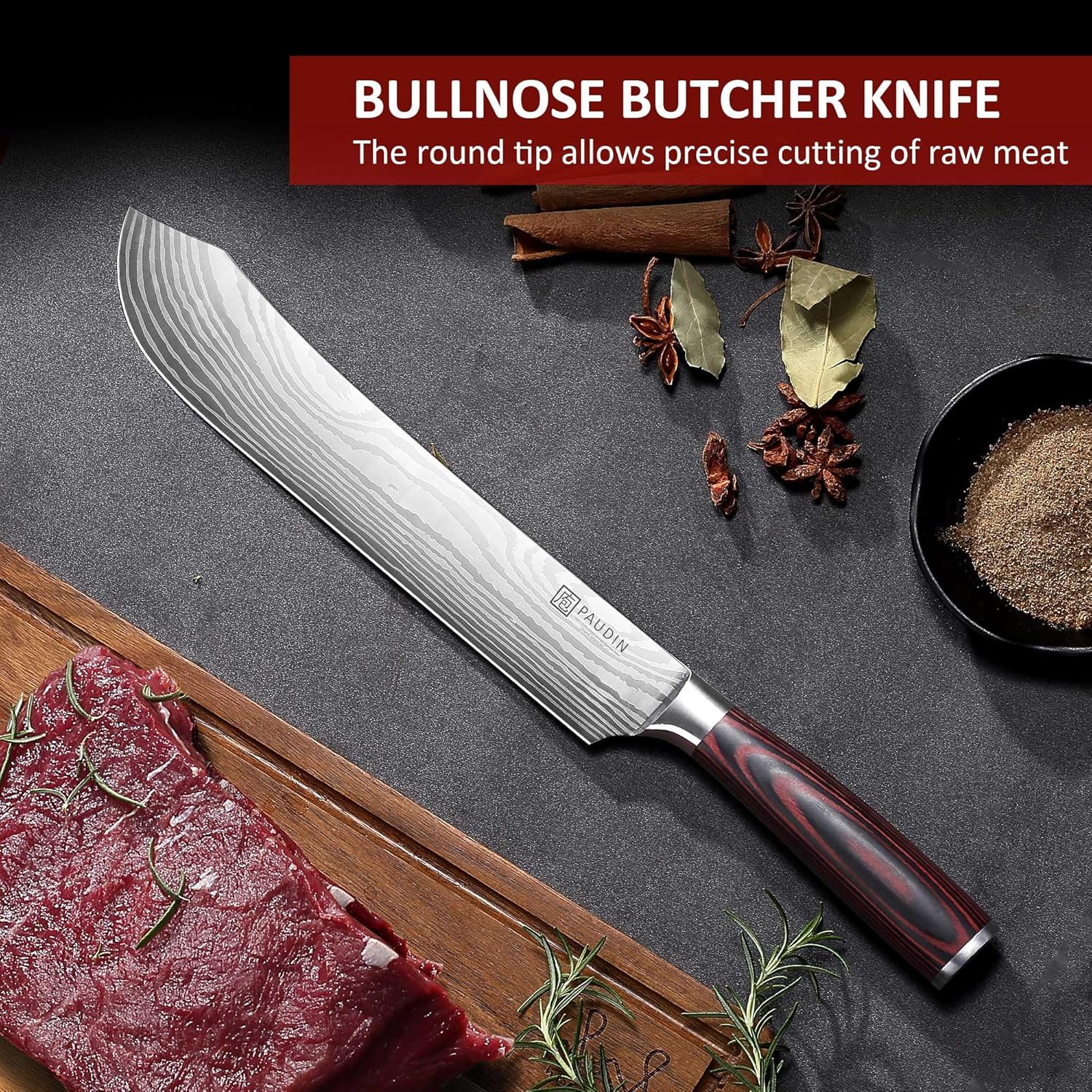 PAUDIN 10″ Bullnose Brisket Knife – Forged German Steel, Ultra Sharp Butcher Knife for BBQ & Meat Slicing - Urbanedges