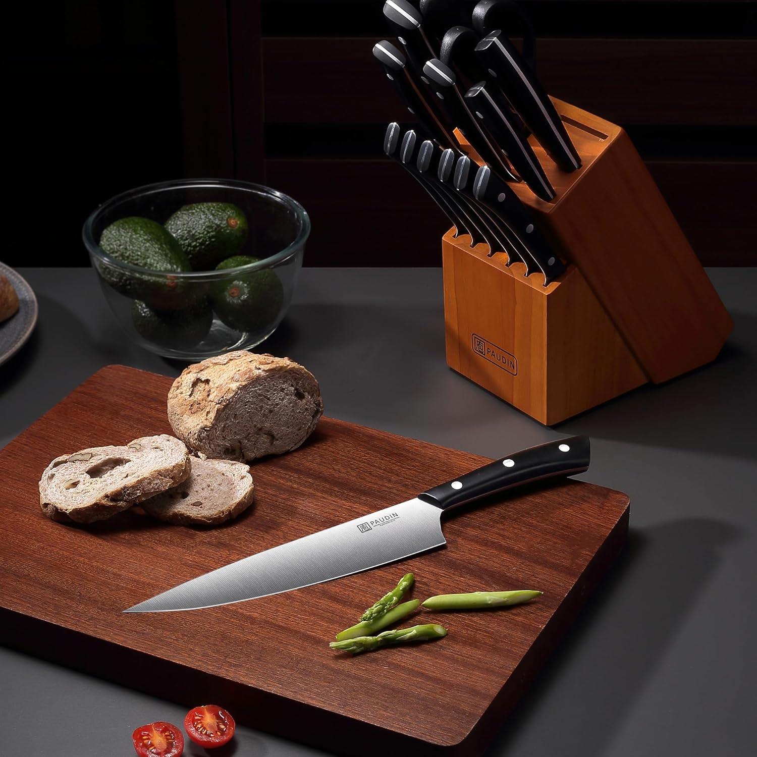 PAUDIN 15 - Piece Kitchen Knife Set with Block - High Carbon German Steel - Urbanedges
