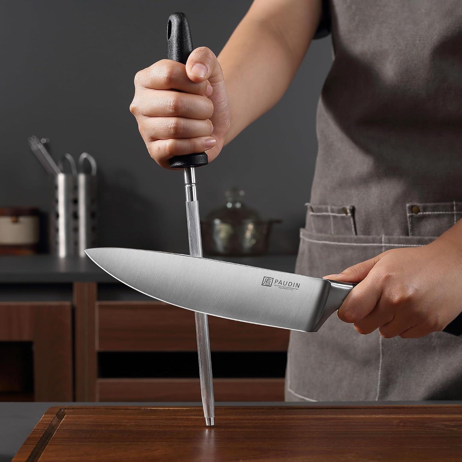 PAUDIN 15 - Piece Knife Block Set - High Carbon Stainless Steel with Sharpener, Full Tang Triple Rivet Handle - Urbanedges