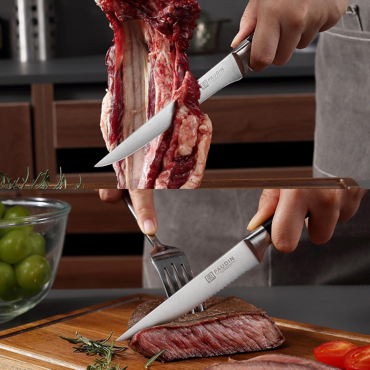 PAUDIN 15 - Piece Knife Block Set - High Carbon Stainless Steel with Sharpener, Full Tang Triple Rivet Handle - Urbanedges