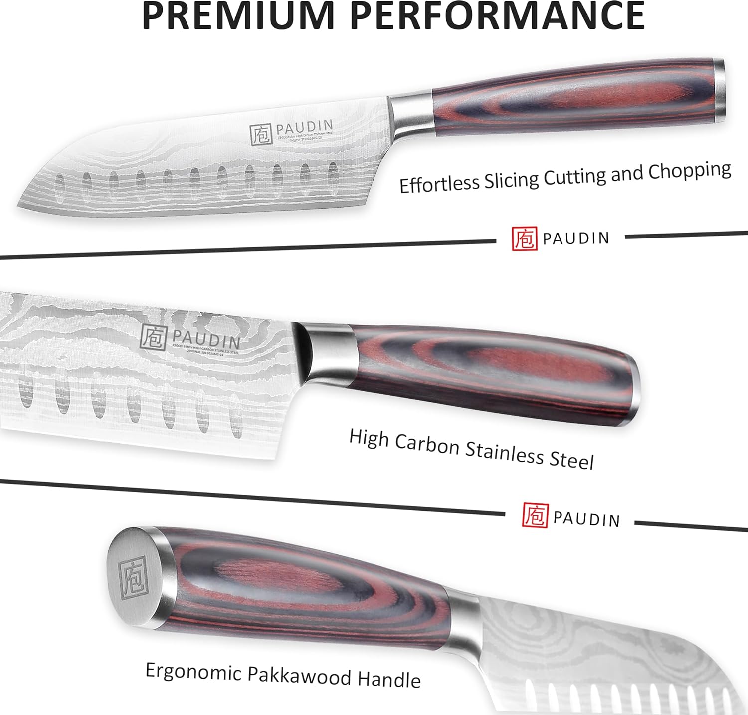 PAUDIN 5” Santoku Knife - Japanese Chef Knife, Ultra Sharp Kitchen Blade - Urbanedges