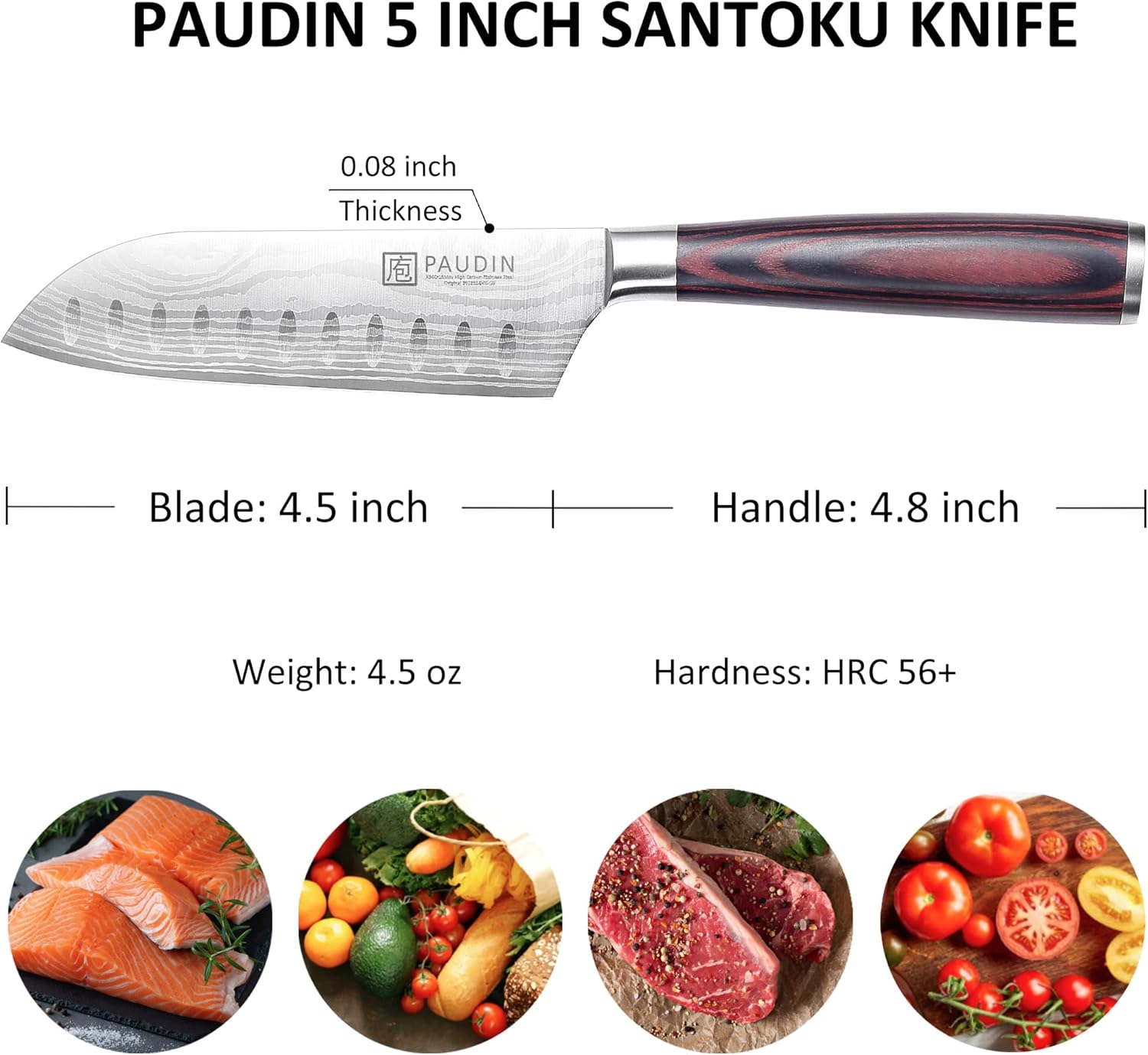 PAUDIN 5” Santoku Knife - Japanese Chef Knife, Ultra Sharp Kitchen Blade - Urbanedges
