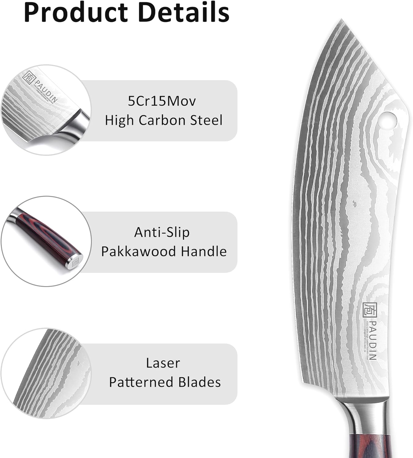 PAUDIN Meat Cutting 8″ Butcher Knife for Bone & Meat Cutting, High Carbon Stainless Steel - Urbanedges