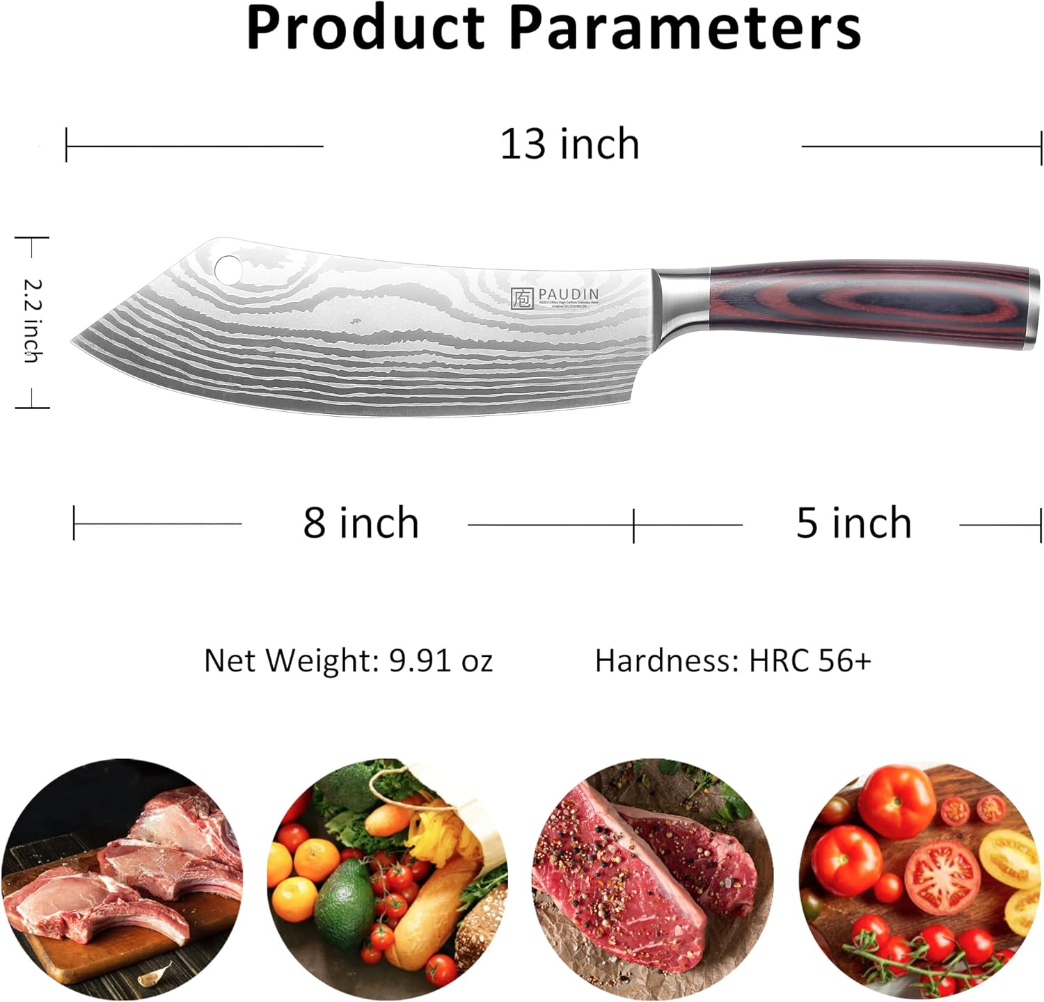 PAUDIN Meat Cutting 8″ Butcher Knife for Bone & Meat Cutting, High Carbon Stainless Steel - Urbanedges