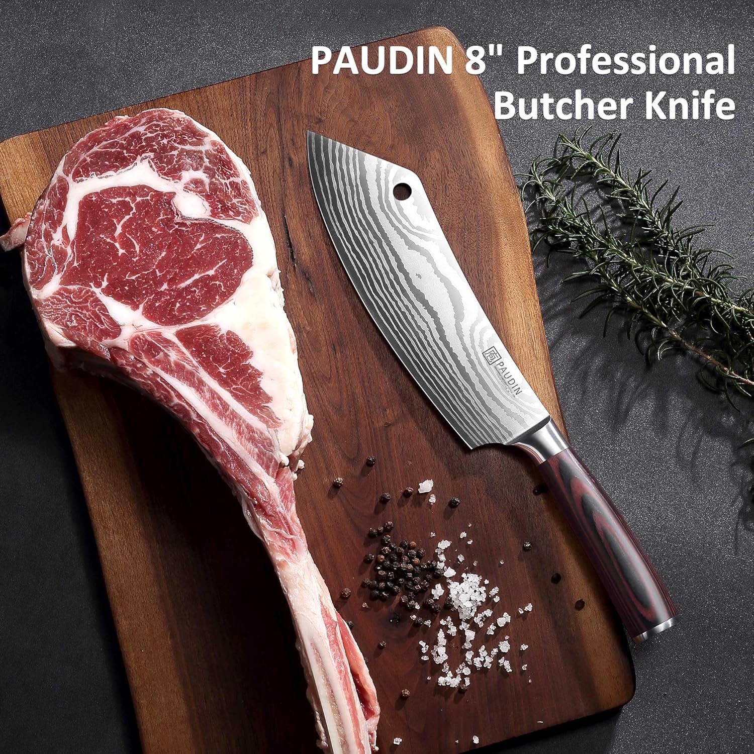 PAUDIN Meat Cutting 8″ Butcher Knife for Bone & Meat Cutting, High Carbon Stainless Steel - Urbanedges
