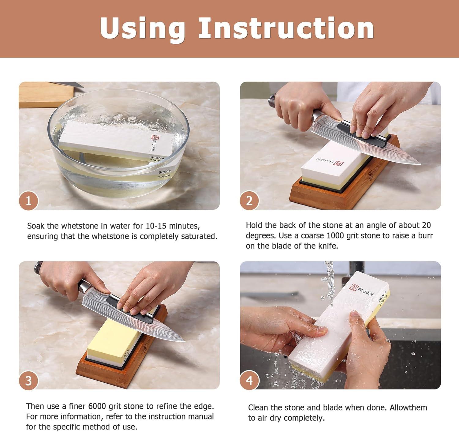 Paudin Premium Whetstone Knife Sharpener Kit - 1000/6000 Grit - Urbanedges