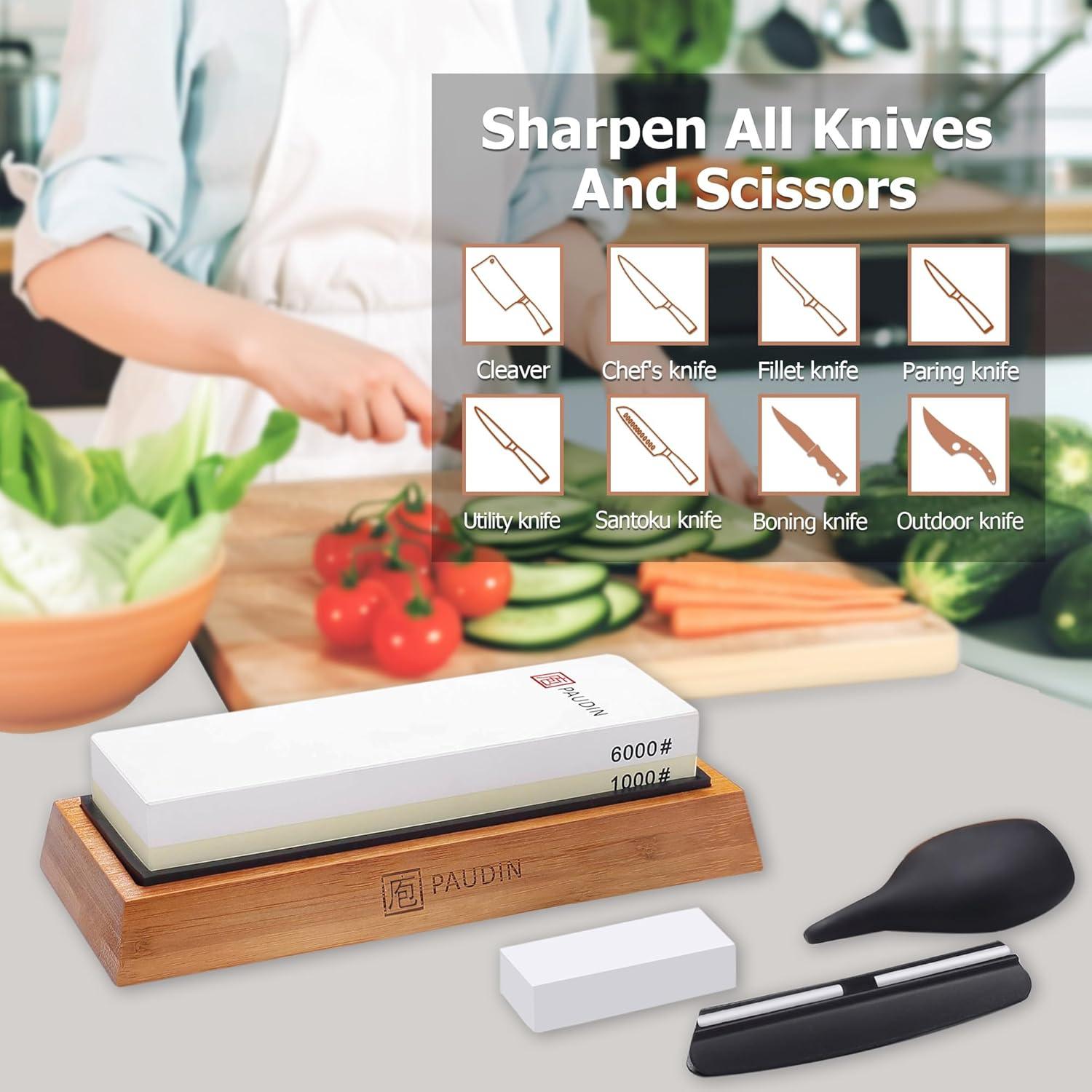 Paudin Premium Whetstone Knife Sharpener Kit - 1000/6000 Grit - Urbanedges