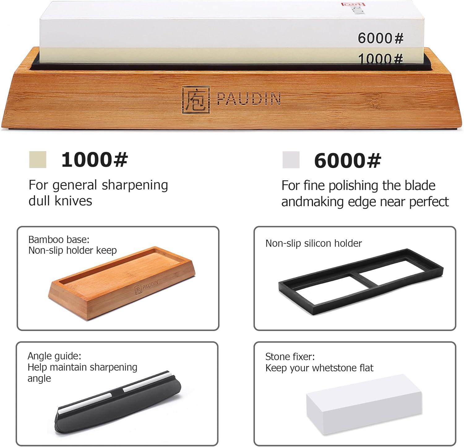 Paudin Premium Whetstone Knife Sharpener Kit - 1000/6000 Grit - Urbanedges