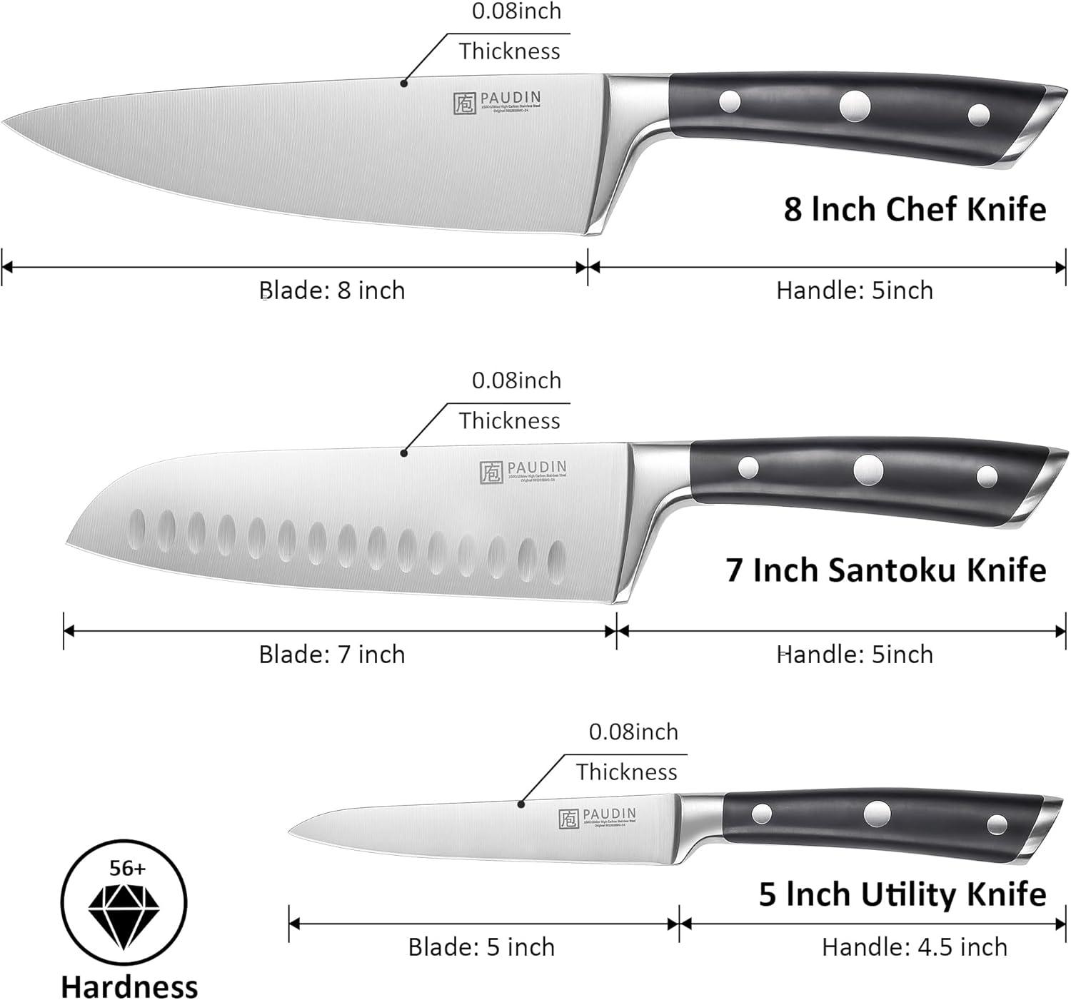 PAUDIN Swiss 3 - Piece Chefs Knife Set - Urbanedges