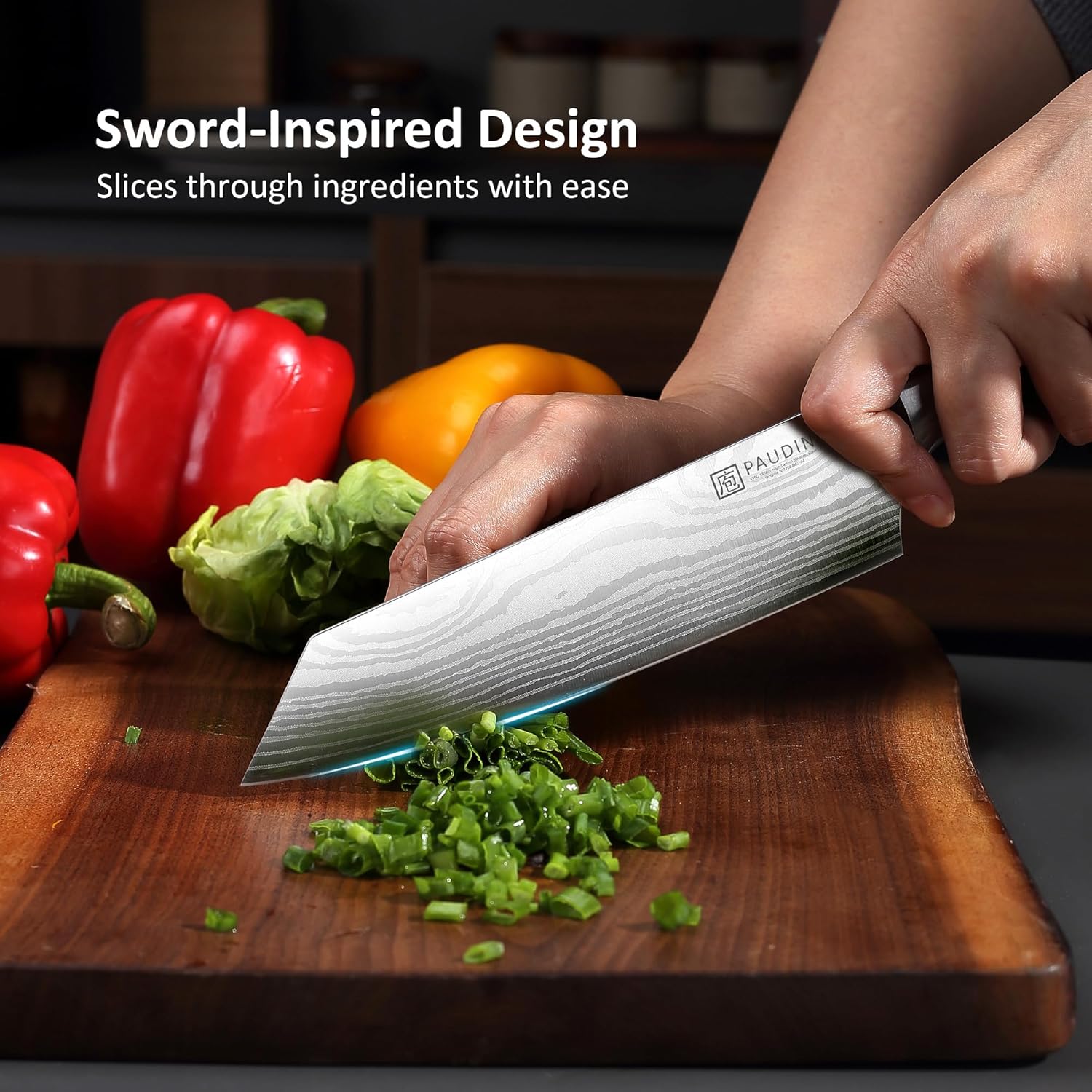 PAUDIN Universal Classic 8” Chef Knife - High Carbon Steel, Santoku, Pakkawood Handle, Gift Box" - Urbanedges