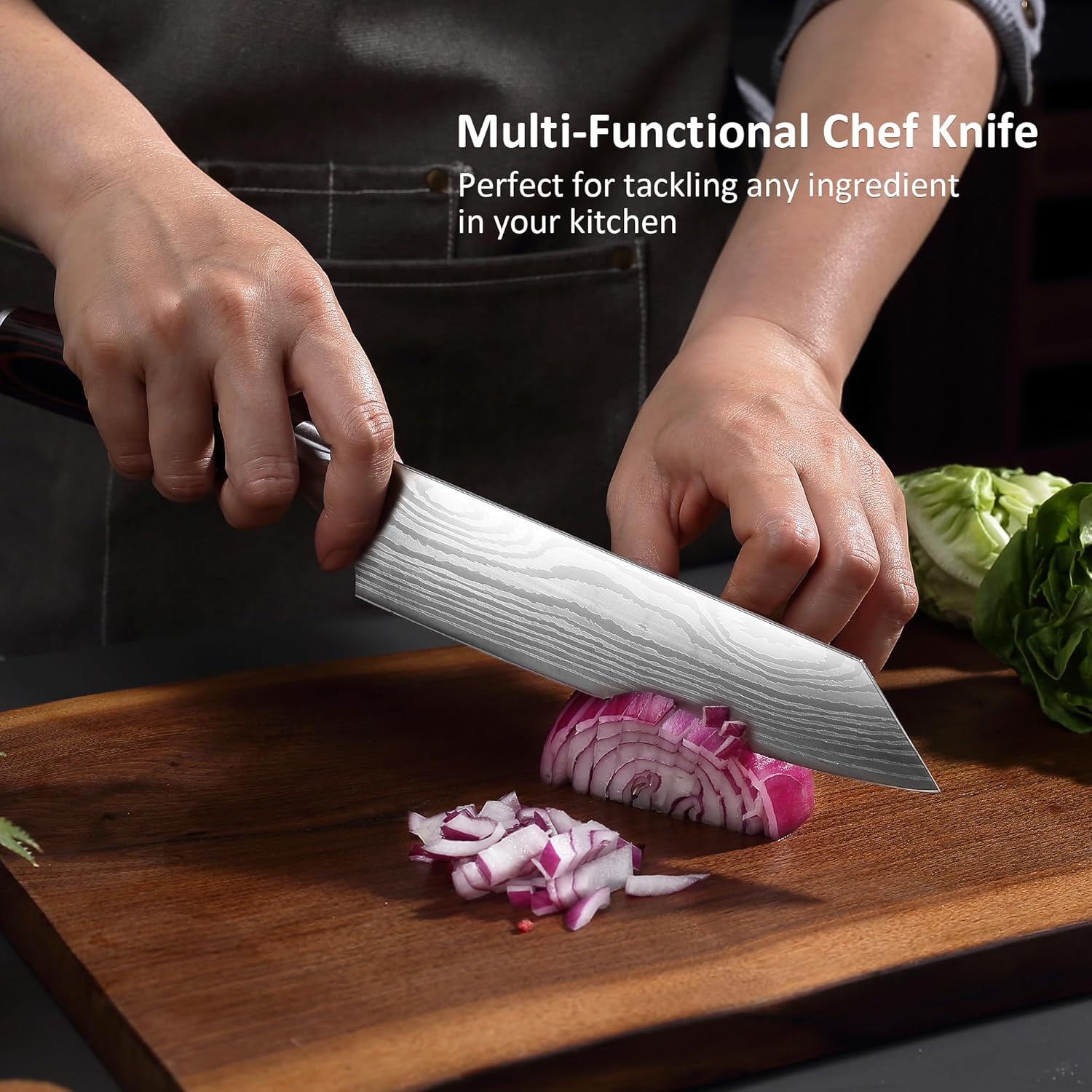 PAUDIN Universal Classic 8” Chef Knife - High Carbon Steel, Santoku, Pakkawood Handle, Gift Box" - Urbanedges