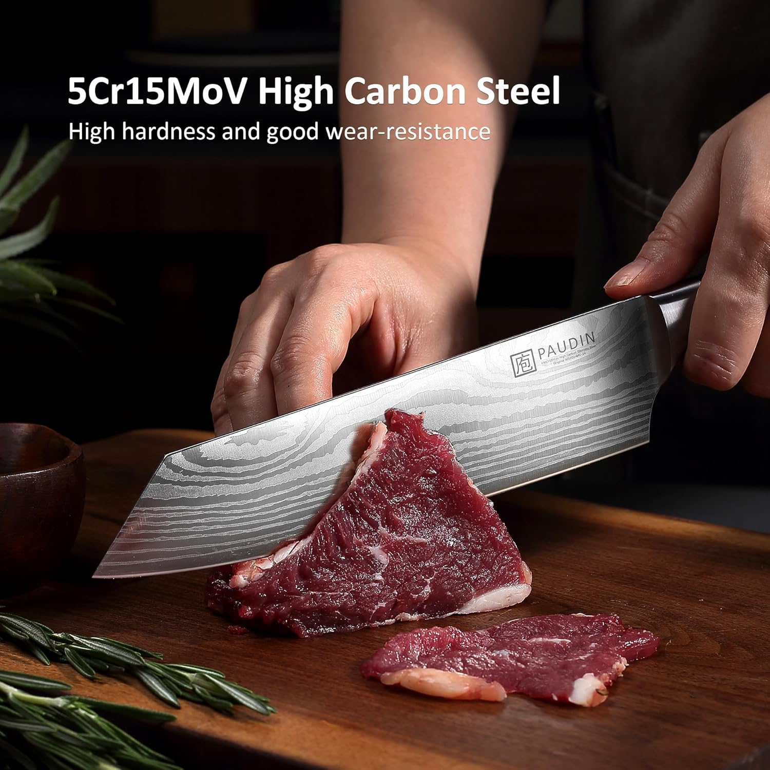 PAUDIN Universal Classic 8” Chef Knife - High Carbon Steel, Santoku, Pakkawood Handle, Gift Box" - Urbanedges