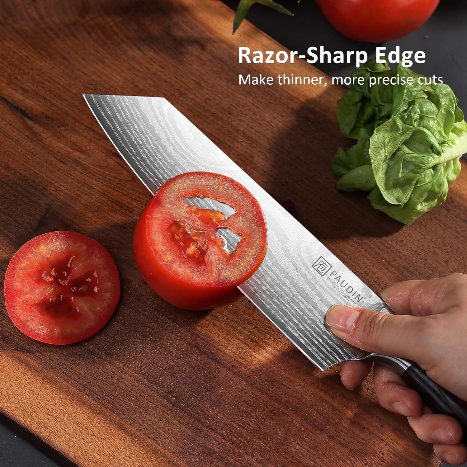 PAUDIN Universal Classic 8” Chef Knife - High Carbon Steel, Santoku, Pakkawood Handle, Gift Box