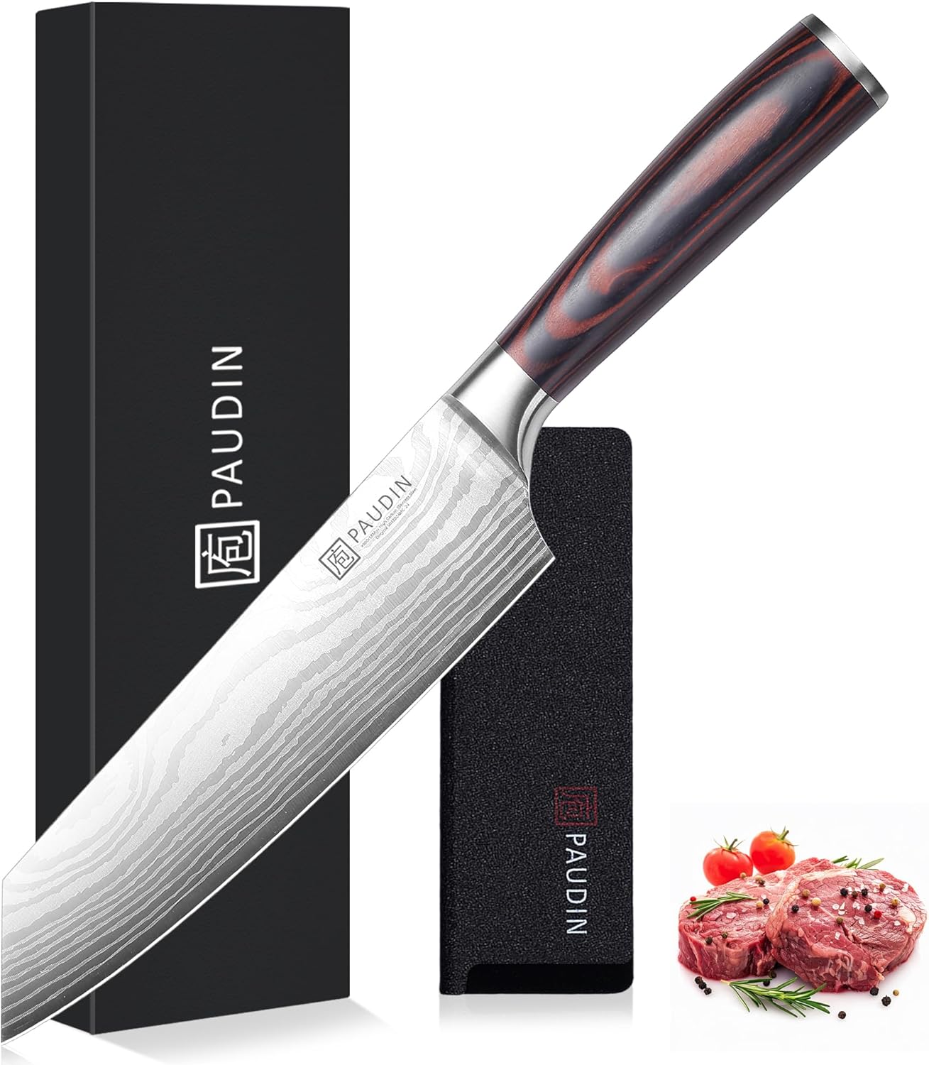 PAUDIN Universal Classic 8” Chef Knife - High Carbon Steel, Santoku, Pakkawood Handle, Gift Box" - Urbanedges