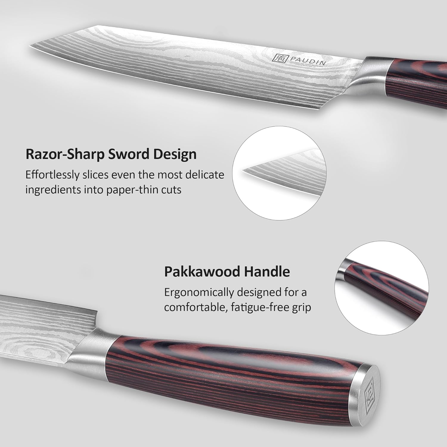 PAUDIN Universal Classic 8” Chef Knife - High Carbon Steel, Santoku, Pakkawood Handle, Gift Box" - Urbanedges