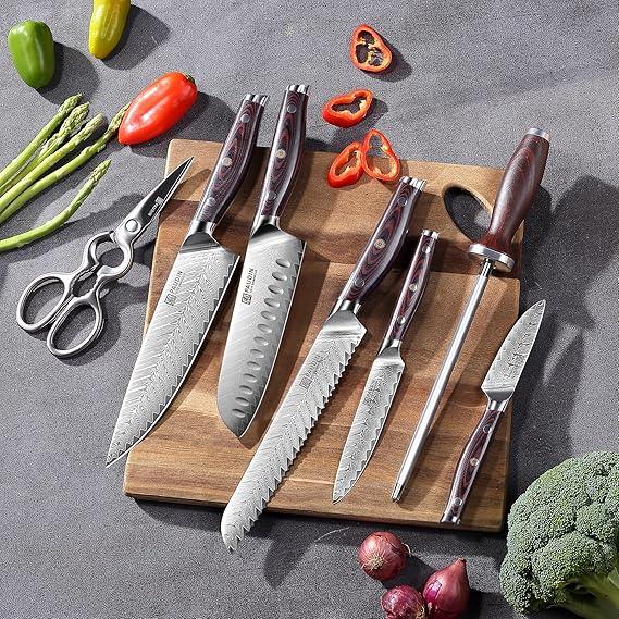Plume Luxe 8 - PC Damascus Knife Set - Urbanedges