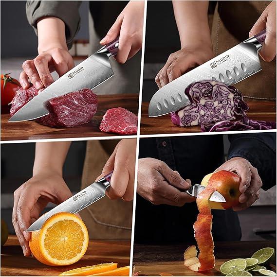 Plume Luxe 8 - PC Damascus Knife Set - Urbanedges