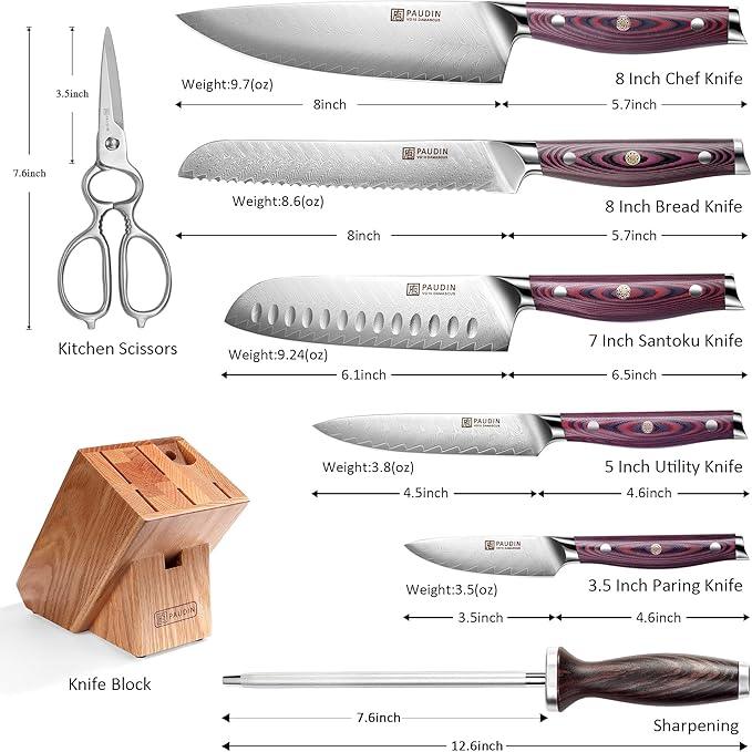 Plume Luxe 8 - PC Damascus Knife Set - Urbanedges